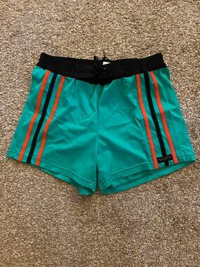 Rare Sauvage Italian Side Striped Swin Trunk Jade/Black/Coral Size XL Logo